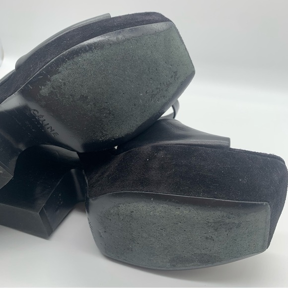 Celine Paris Chunky black suede & Leather Platform Heeled Sandals - Picture 8 of 14